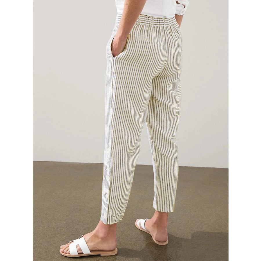 Full Size Striped Side Button Detail Pants Plus Size