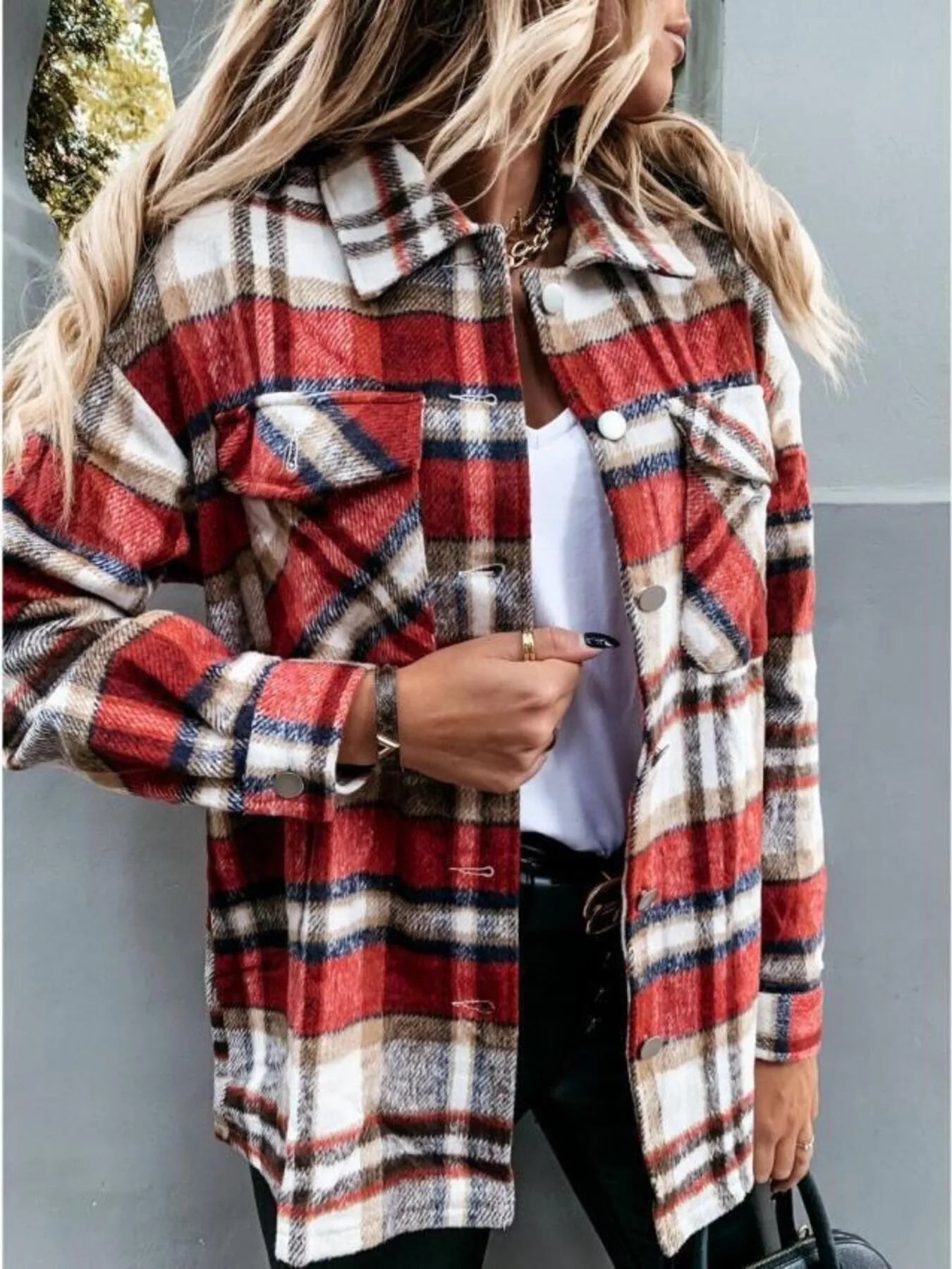 Plaid Button Down Long Sleeve Shacket Jacket