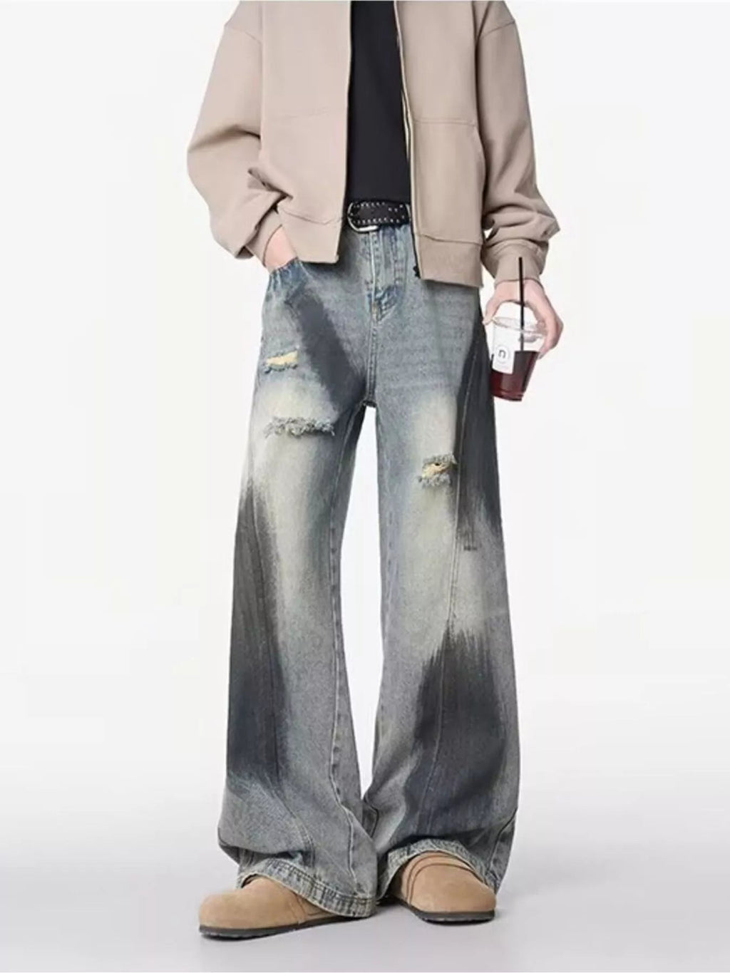 Men's Plus Size Distressed Wide Leg Jeans