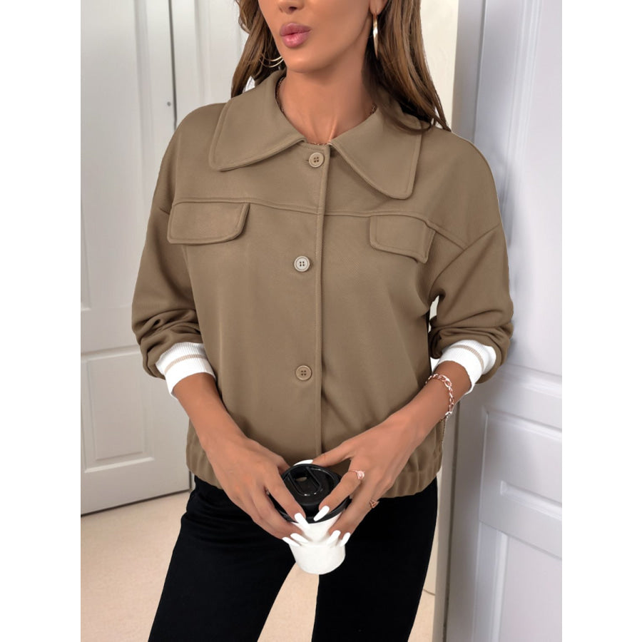 Perfee Collared Neck Button Down Jacket