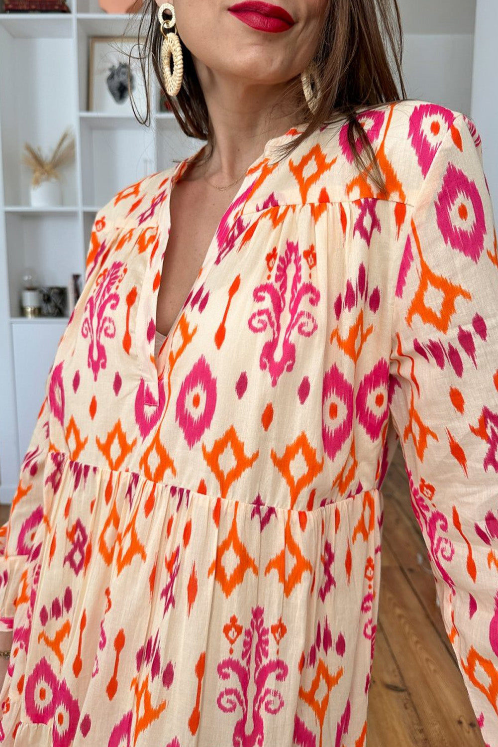 Western Abstract Geometric Printed Maxi Dress