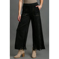 Full Size Suede Fringe Hem Wide Leg Pants Plus Size