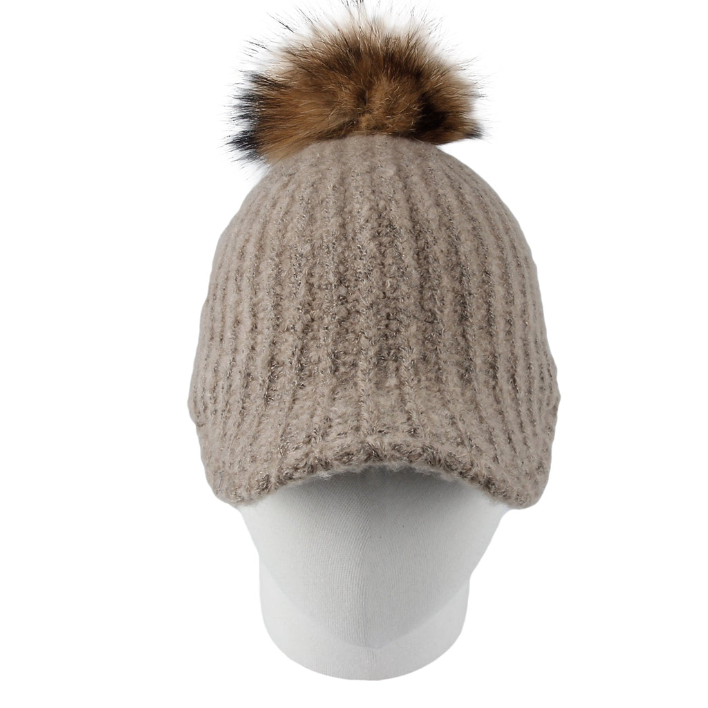 Knit Ribbed Pom Pom Sun Visor