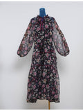 Boho Ruffle Neck Lantern Sleeves Midi Dress