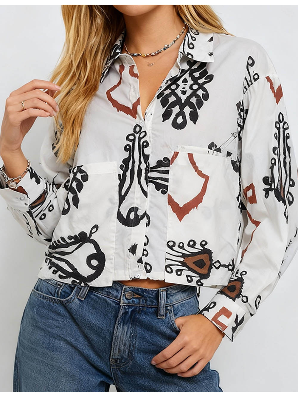Boho Button Down Long Sleeves Shirt