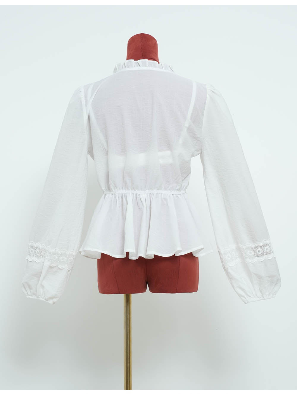 Lace Embroidery Panel Ruffle V Neck Long Sleeve Blouse