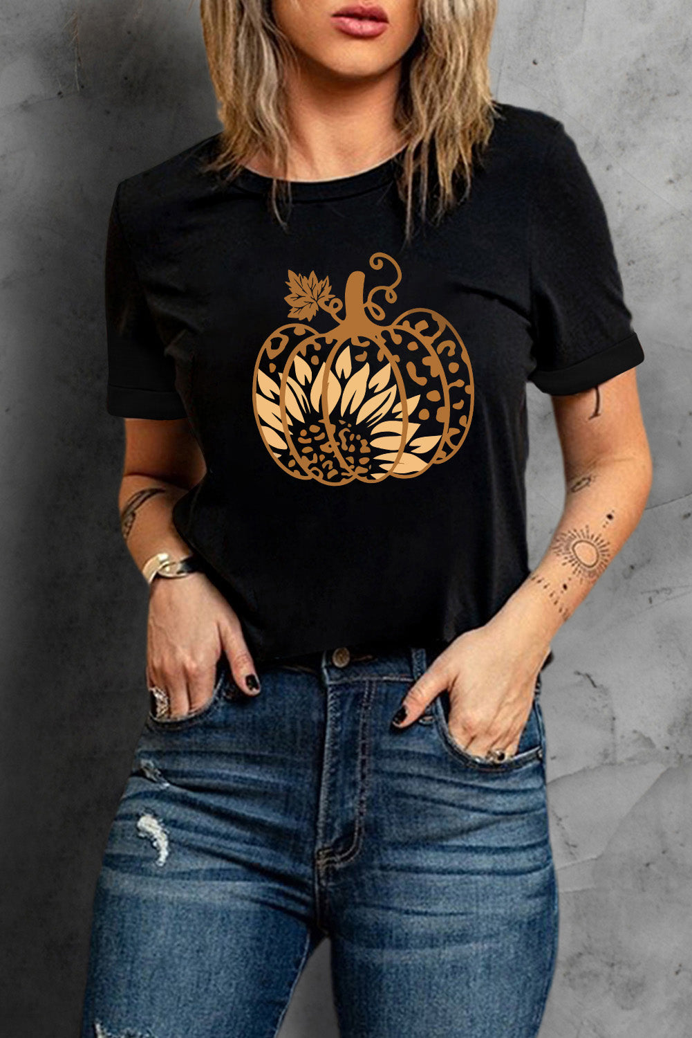 Black Halloween Sunflower Pumpkin Graphic