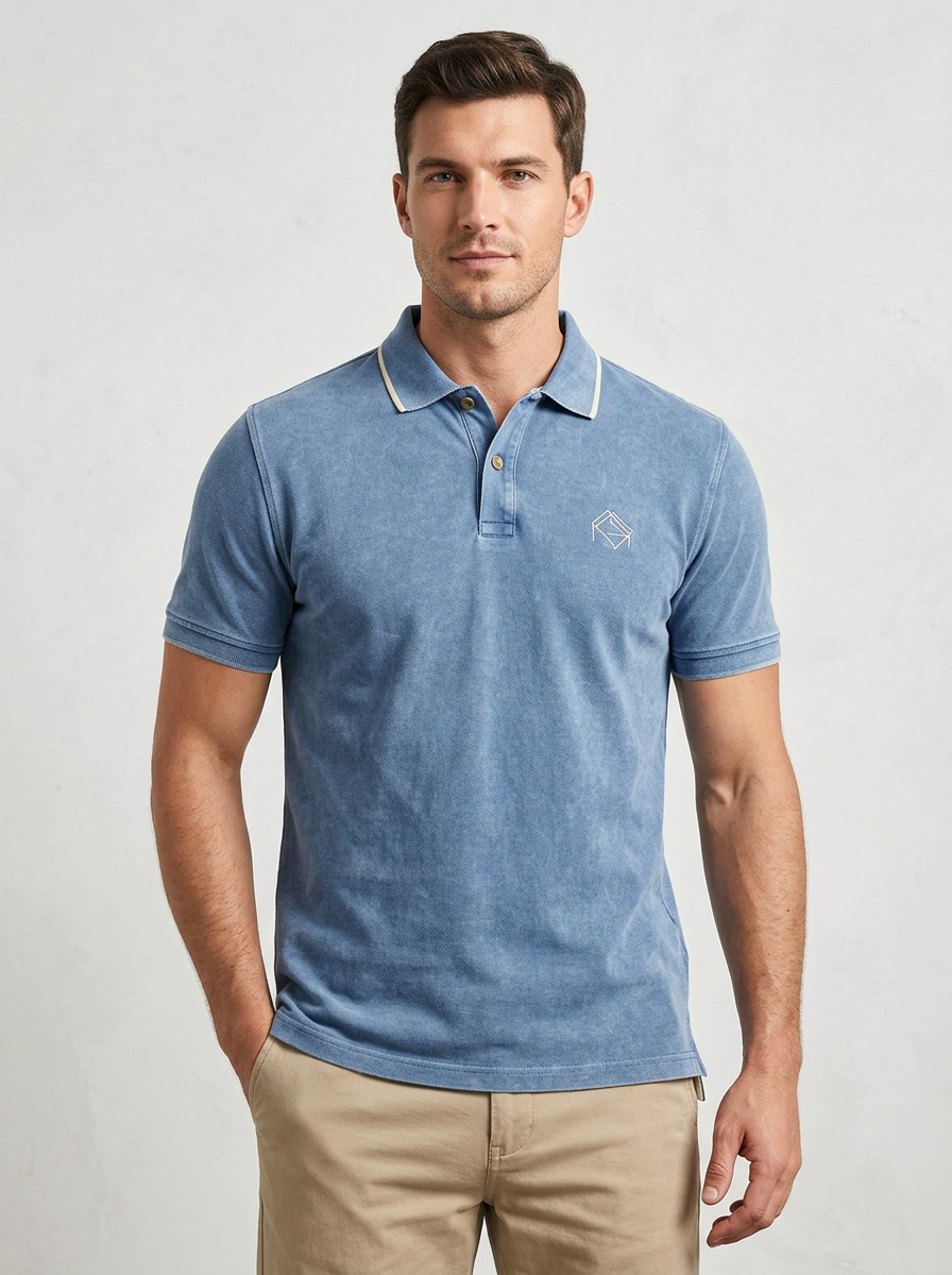 Men's Minimalist Geometric Logo Printed Polo Shirt