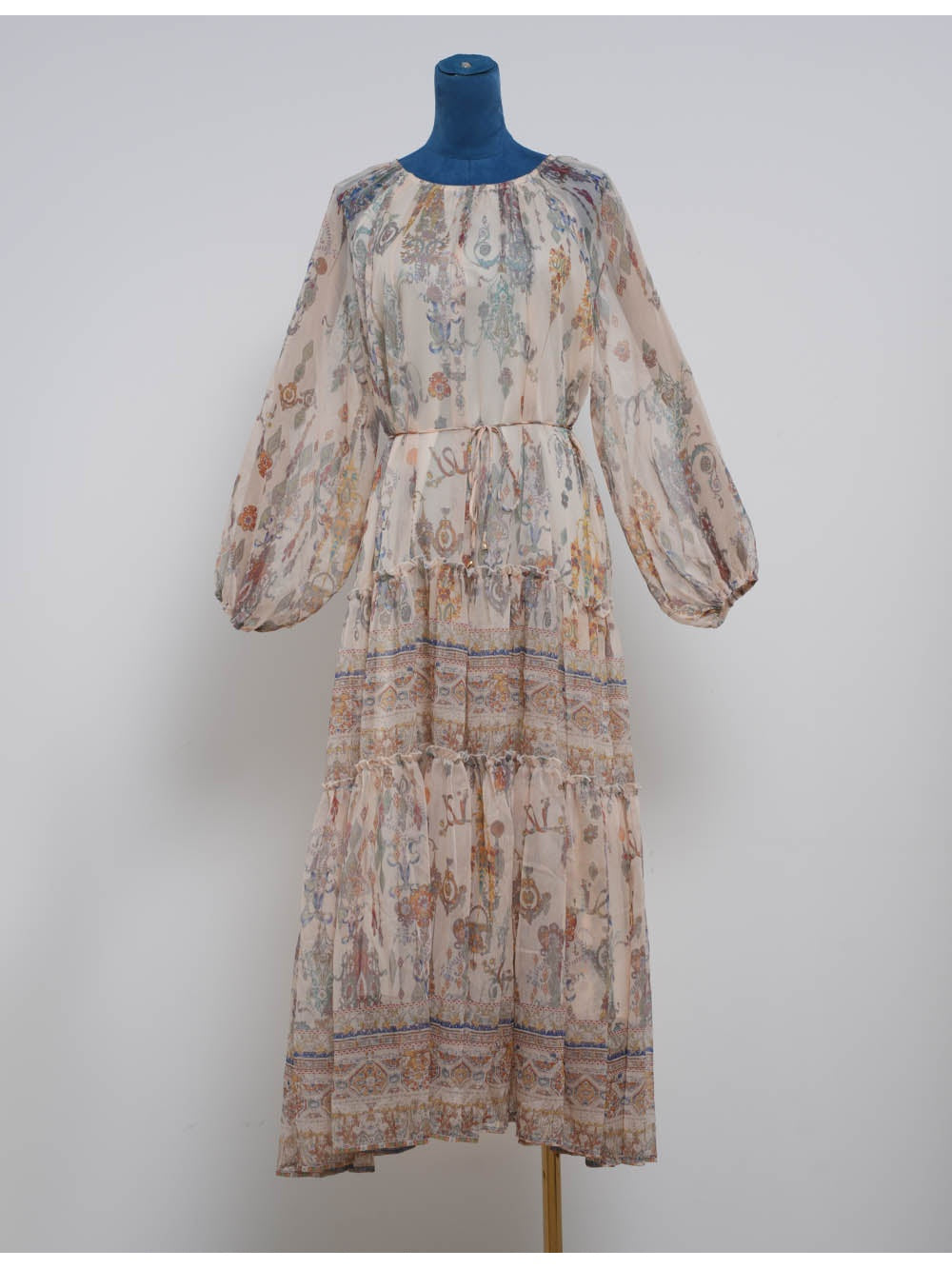 Boho Chiffon Waist Long Sleeves Midi Dress
