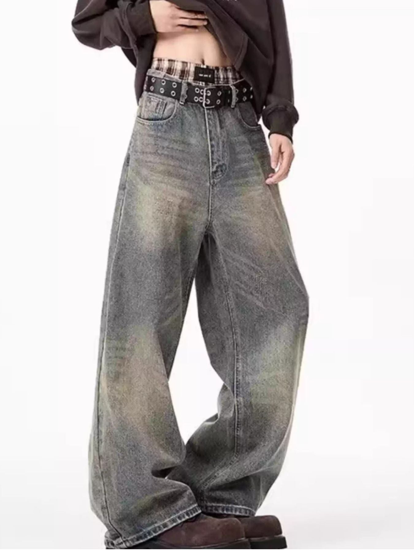 Men's Full Size Wash Wide Leg Jeans Plus Size