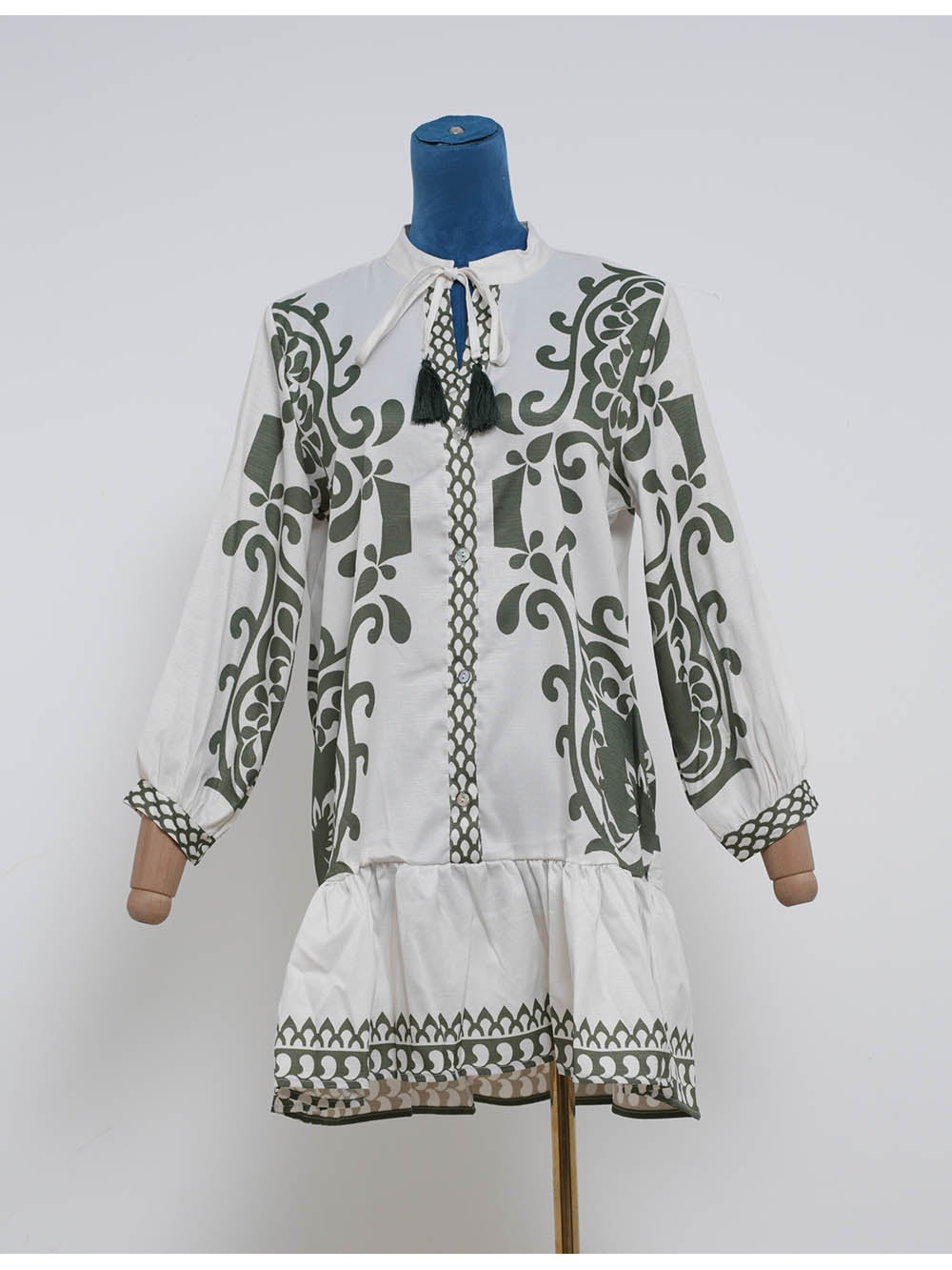 Boho Fringle Neck Long Sleeves Mini Dress
