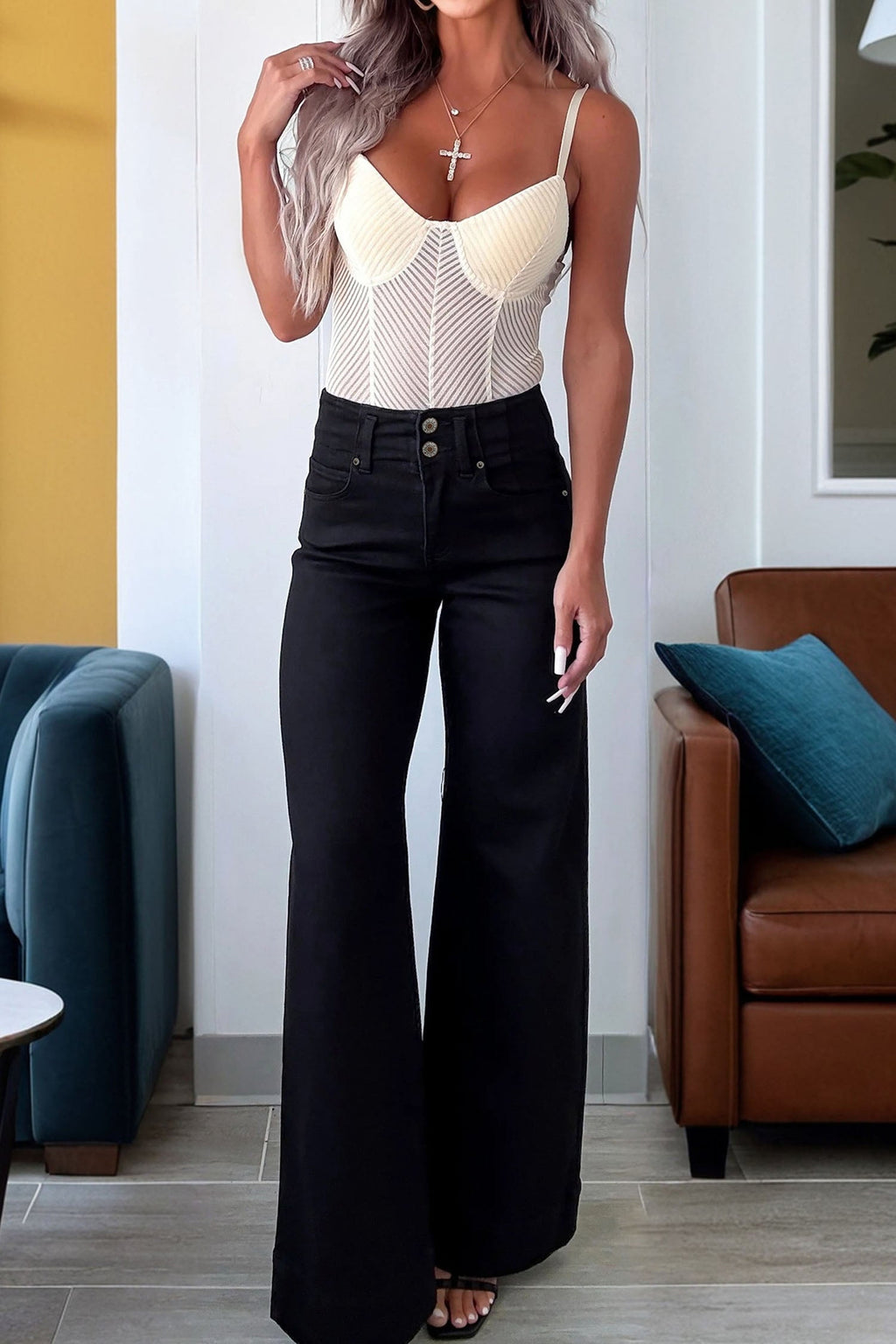 Flare Flared High Waist Button Bottom Jeans