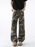 Men's Full Size Distressed Camouflage Wide Leg Jeans Plus Size