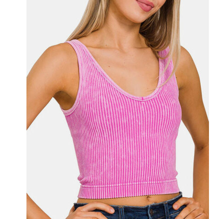 Washed Ribbed Cropped Tank