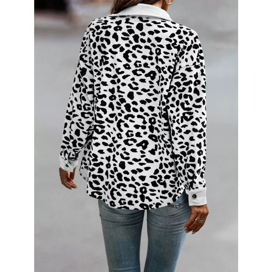 Full Size Leopard Print Button Down Jacket Plus Size