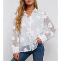 Chic Jacquard Lantern Sleeves Sheer Blouse