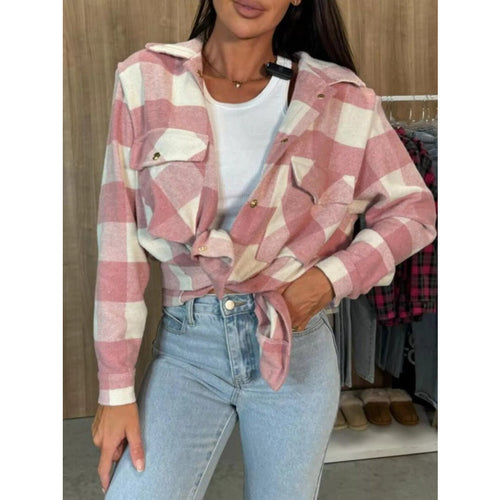 Classic Plaid Button Down Long Sleeve Shacket Jacket