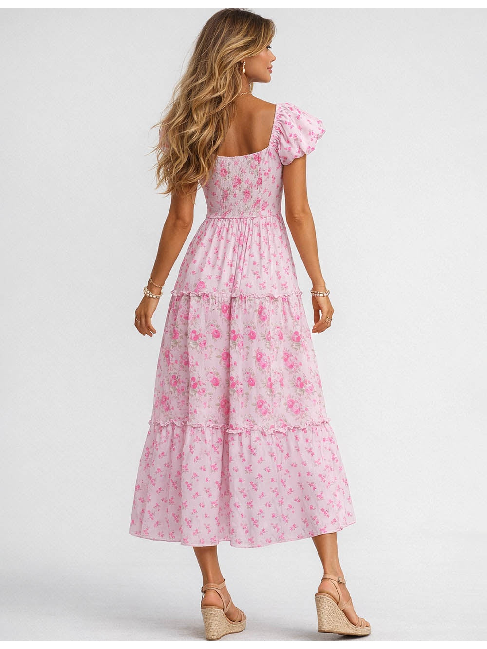Boho Neck Puff Sleeves Maxi Dress