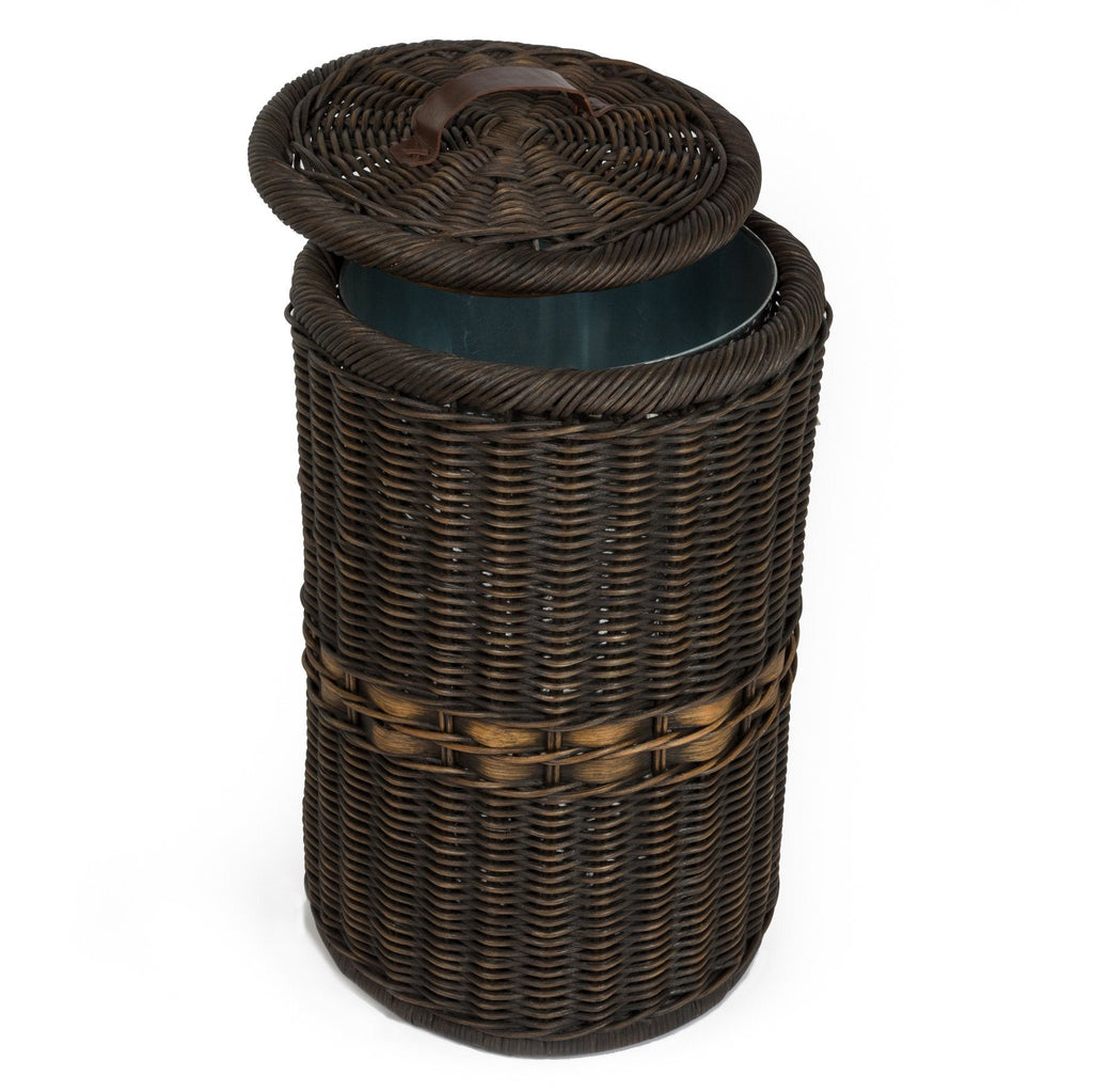 Tall Wicker Trash Basket With Metal Liner