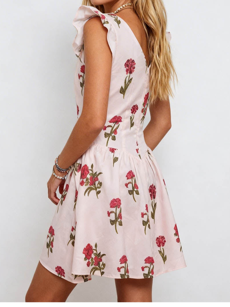 Romantic Lace Trim V Neck Mini Dress