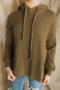 Ribbed Drawstring Kangaroo Pocket Hoodie