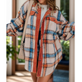 Plus Size Plaid Button Down Jacket