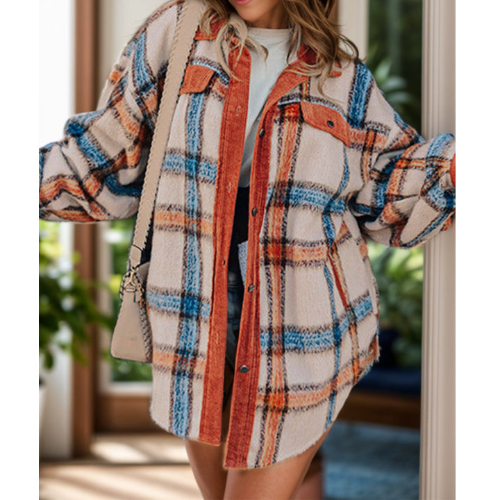 Plus Size Plaid Button Down Jacket