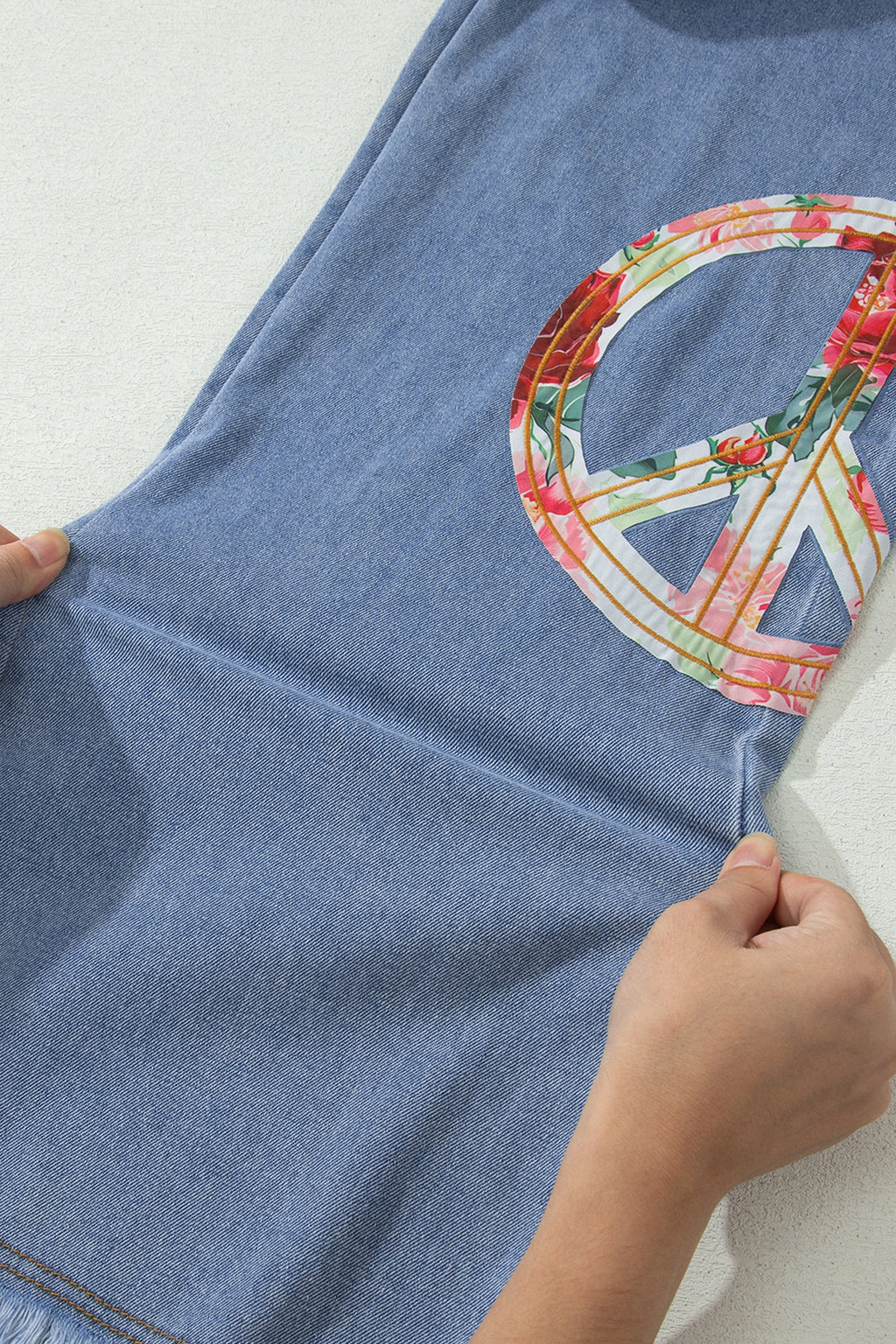 Wide Leg Embroidered Floral Myosotis Peace Jeans