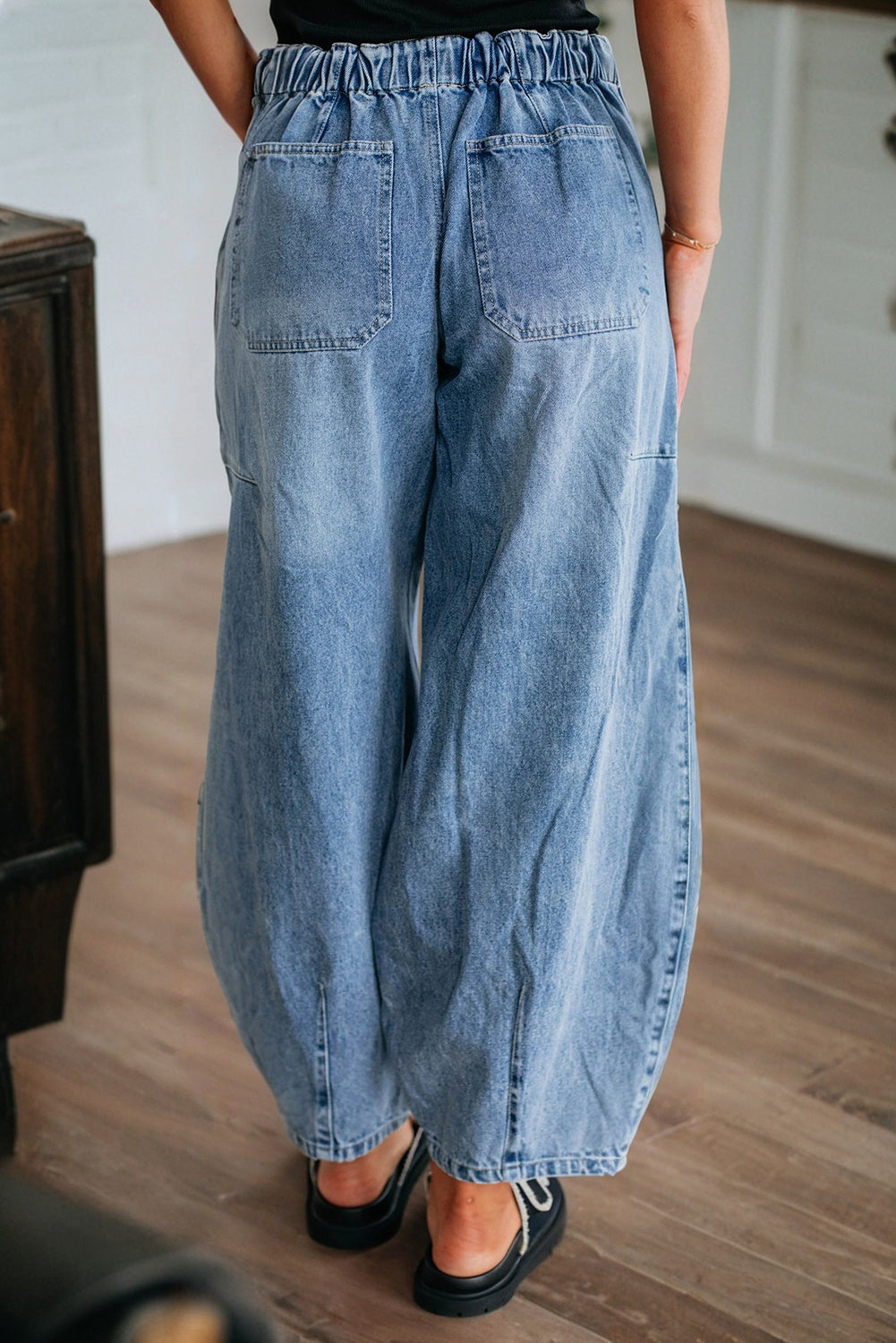 Barrel Drawstring Patch Pocket Myosotis Large Jeans