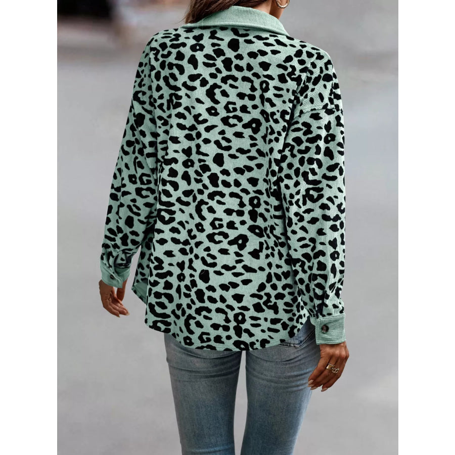 Full Size Leopard Print Button Down Jacket Plus Size