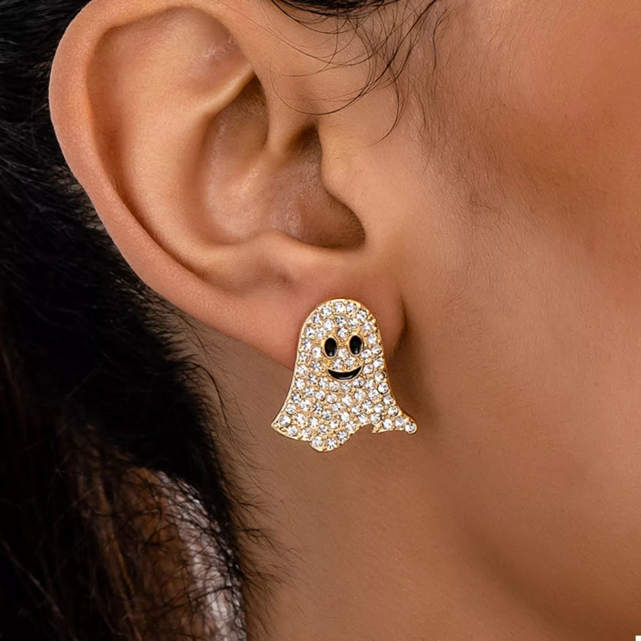 K Gold Plated Rhinestone Ghost Earrings