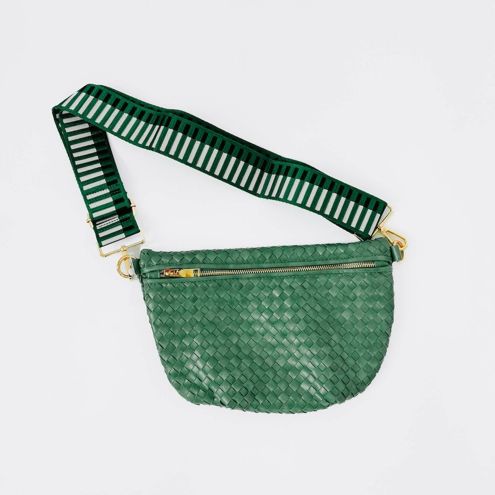 Woven Faux Leather Zip Crossbody Bag