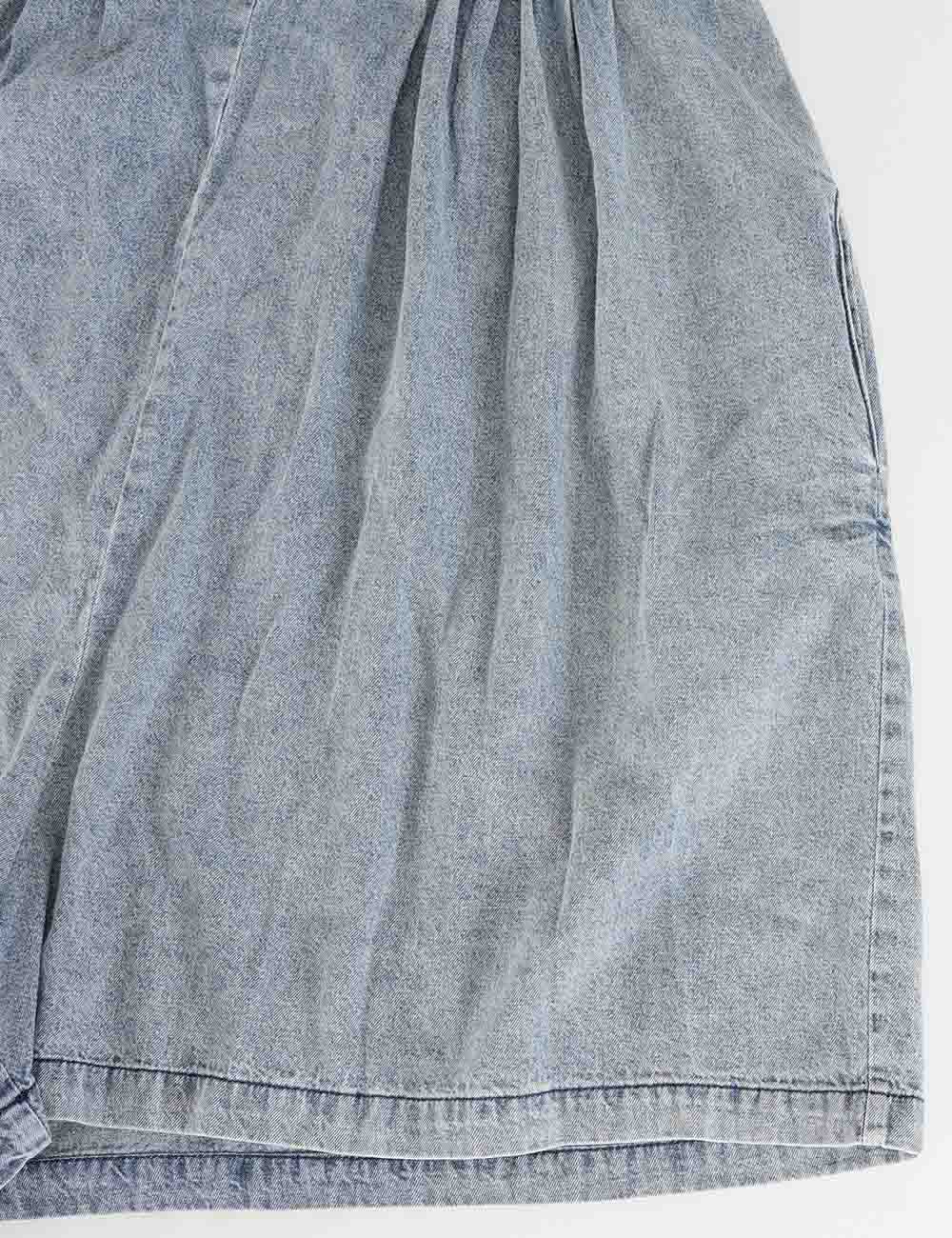 V Neck Front Pleated Sleeveless Denim Romper