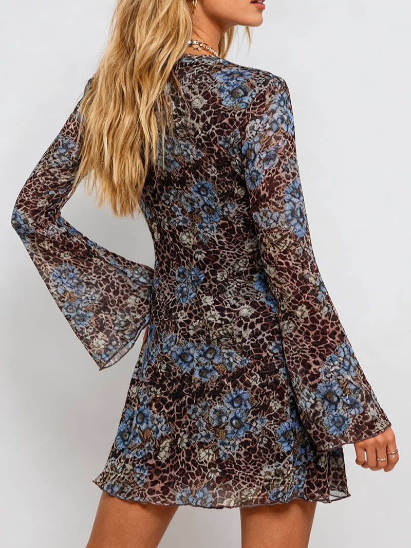 Flared Sleeves Mesh Mini Dress