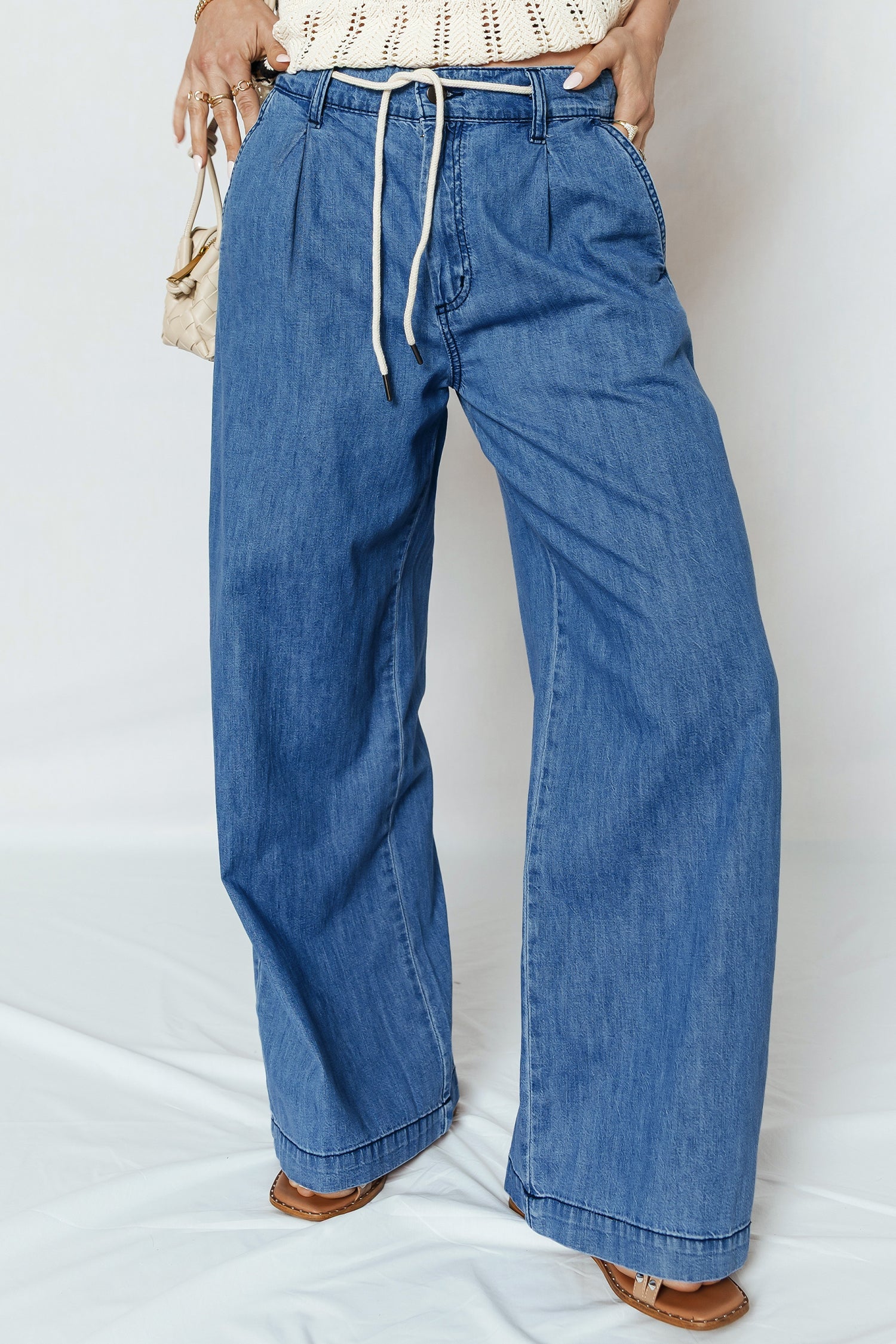 Wide Leg Dusk Lace-up Pull On Jeans