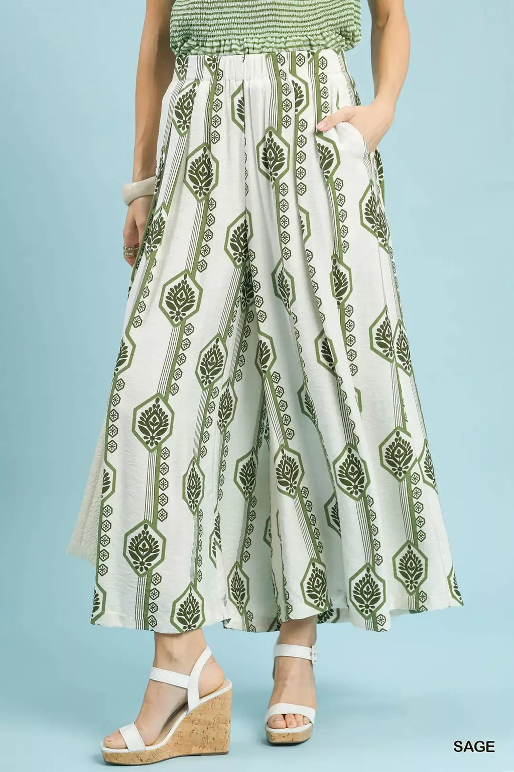 Geometric Boho Print Wide Leg Pants