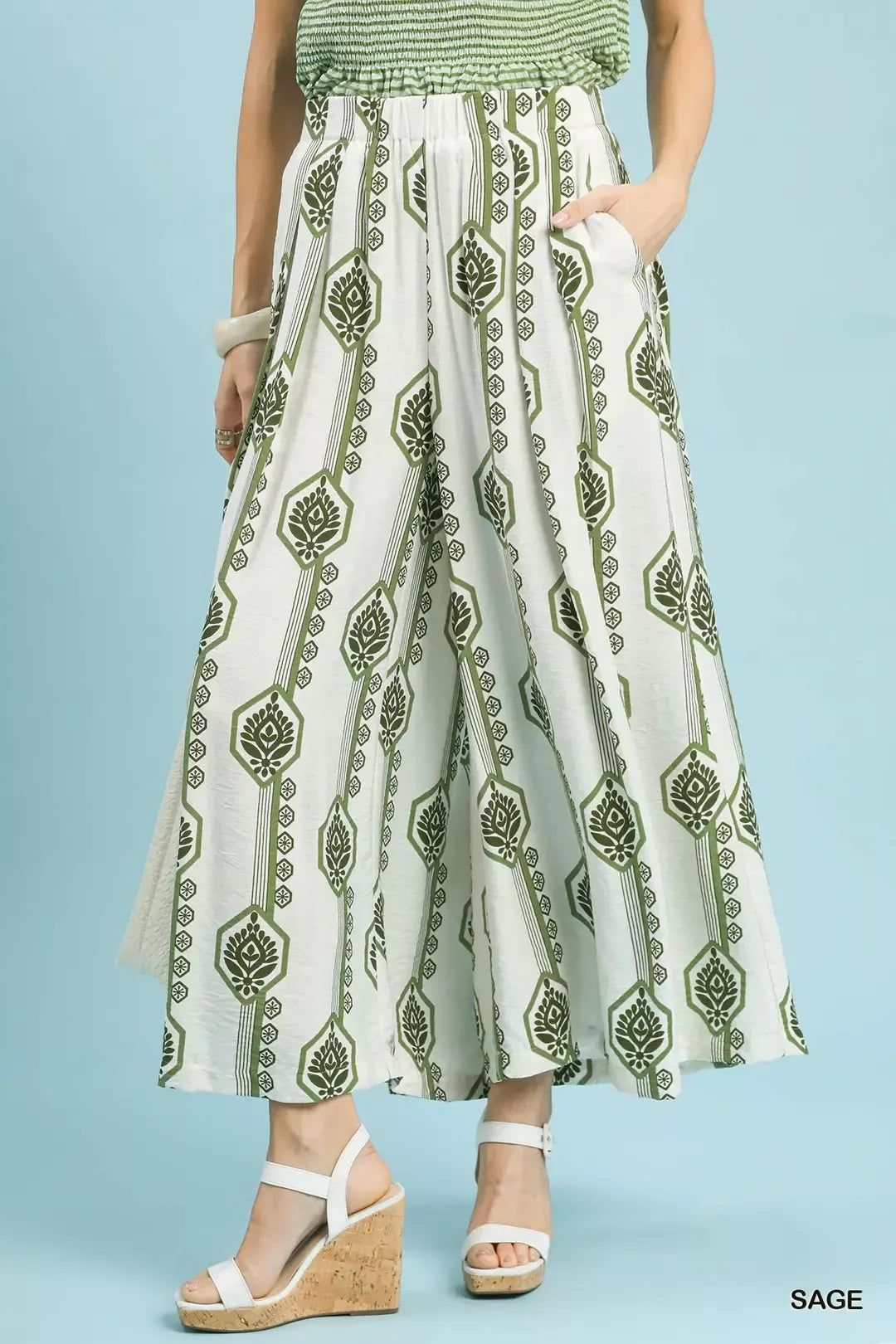 Geometric Boho Print Wide Leg Pants