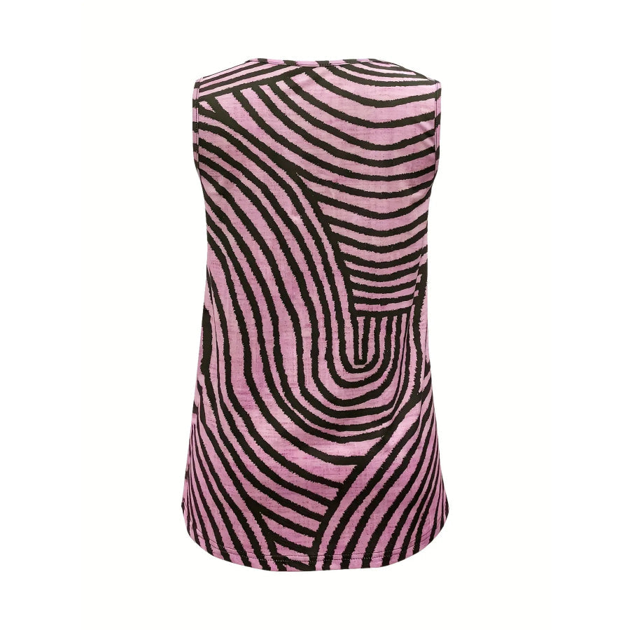 Sleeveless Zebra Button Up Tank Top