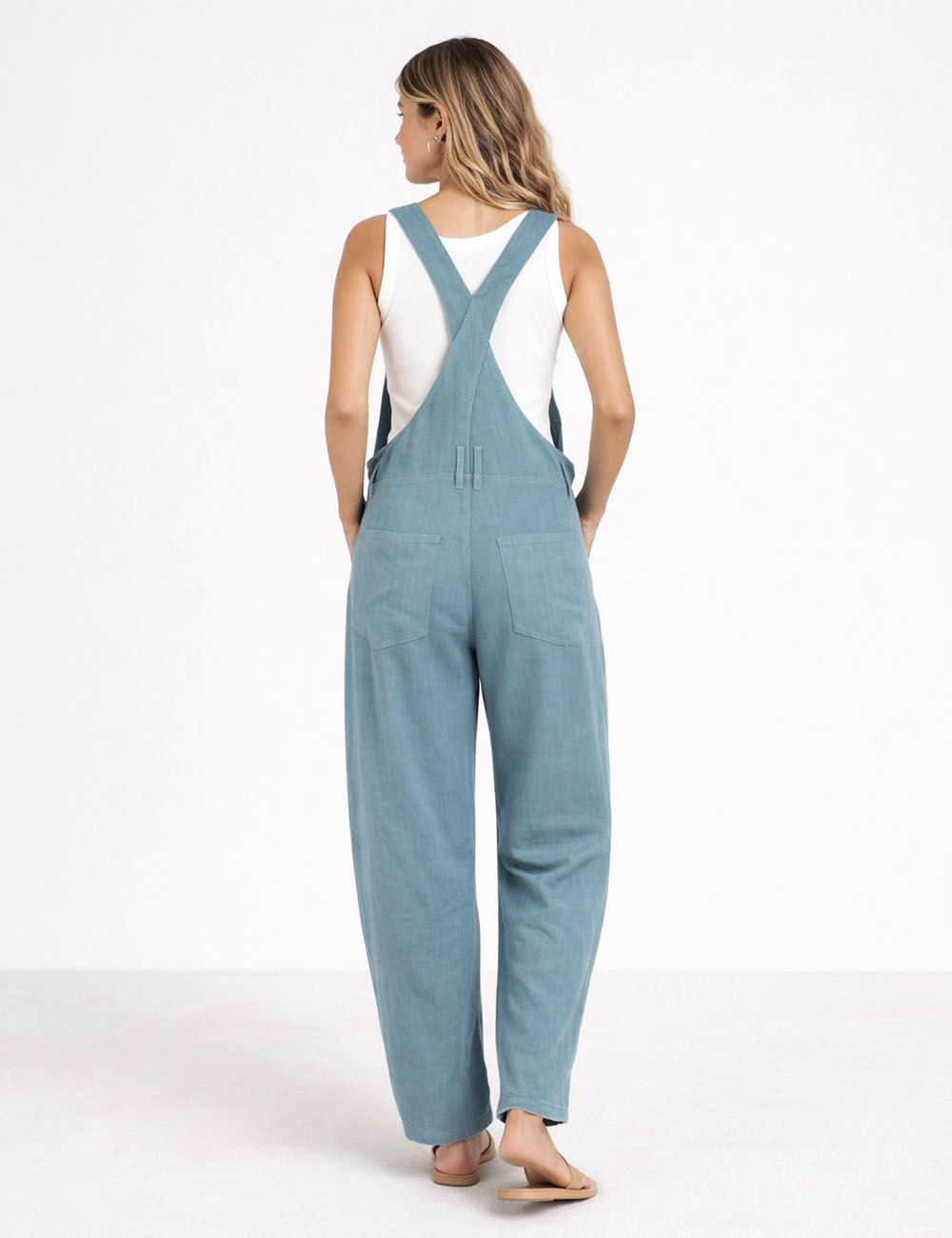 Casual Overall Solid Color Barrel Leg Denim Jumpsuit