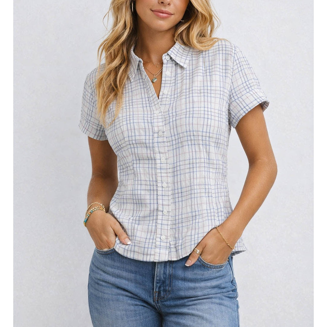 Chic Checked Button Down Short Sleeves Shirt