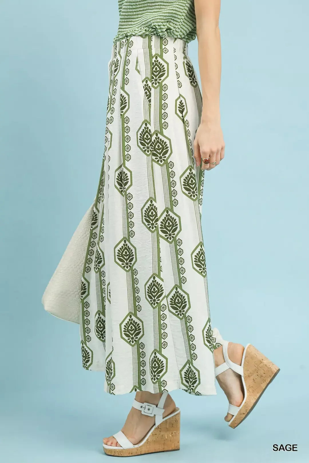 Geometric Boho Print Wide Leg Pants