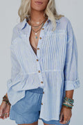 Everyday Striped Long Sleeve Button Front Shirt Blouse