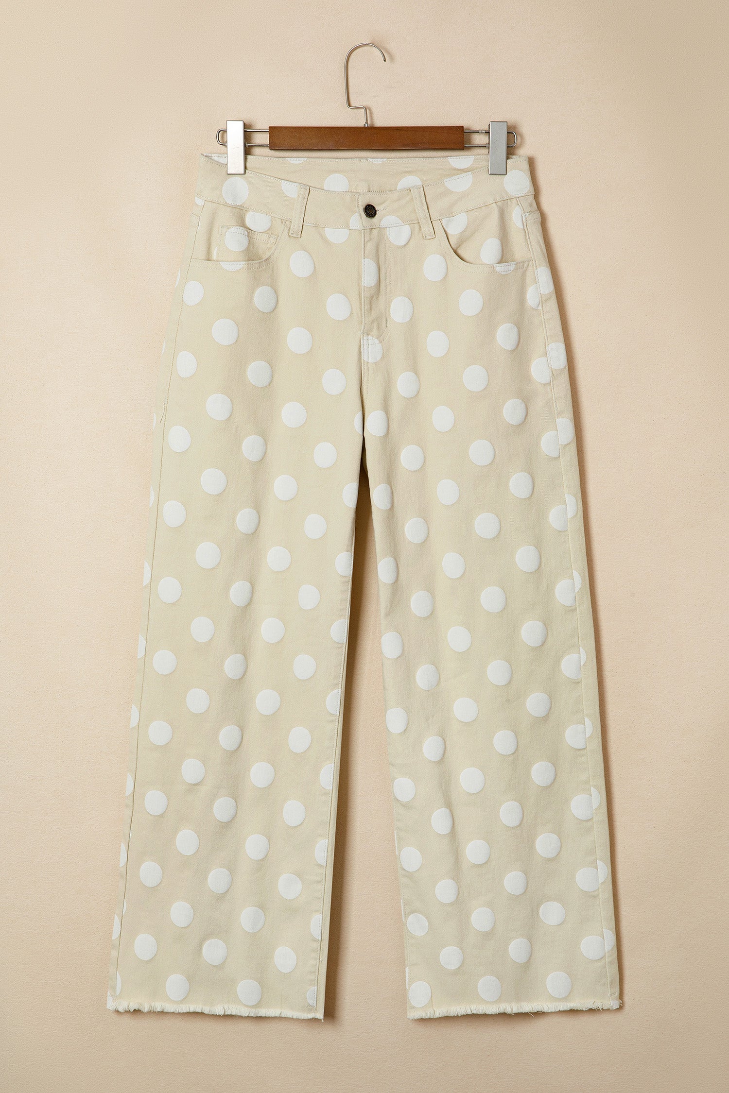 Raw Hem Print Polka Dot Shift Jeans