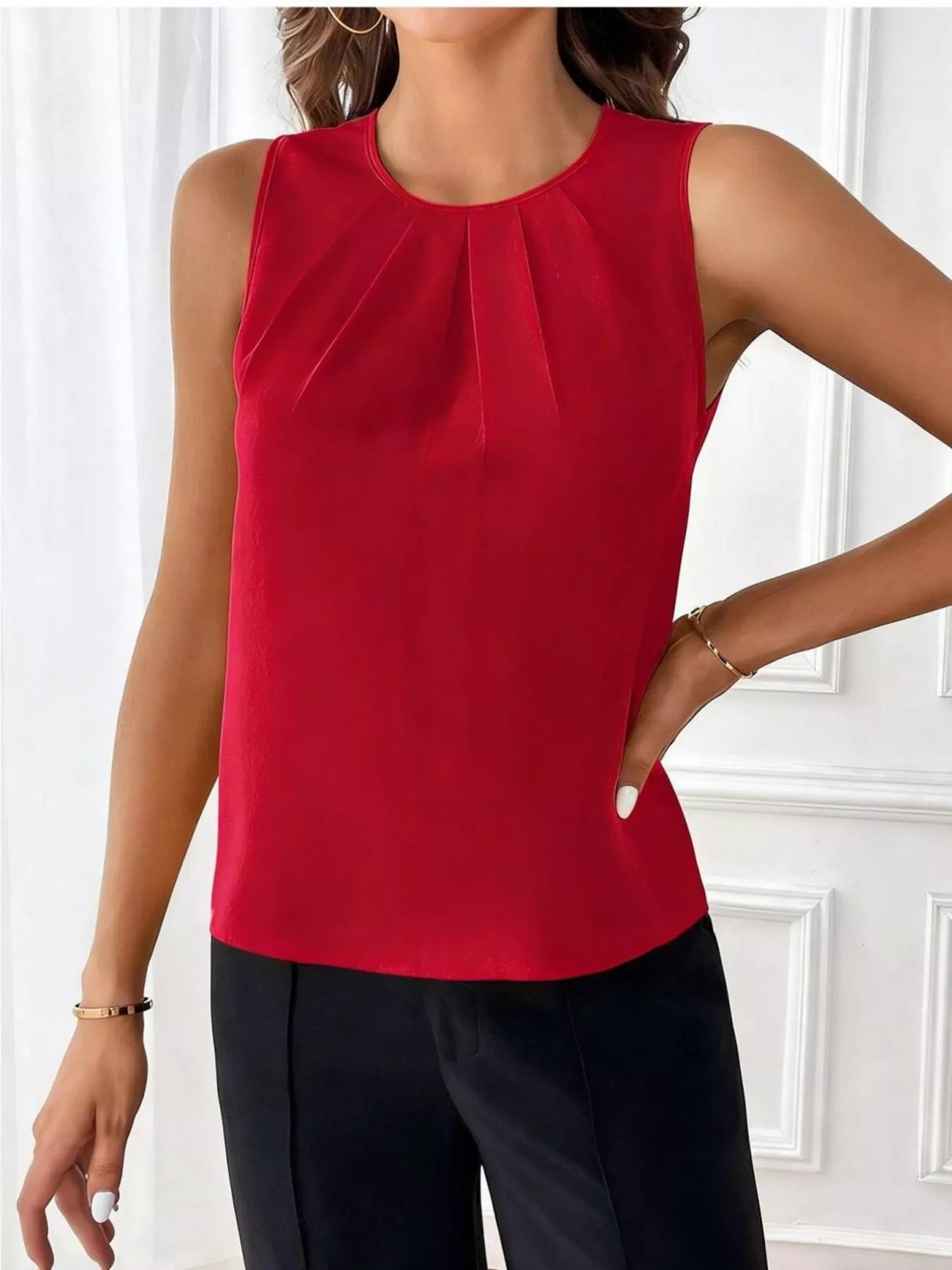 Pleated Round Neck Tank