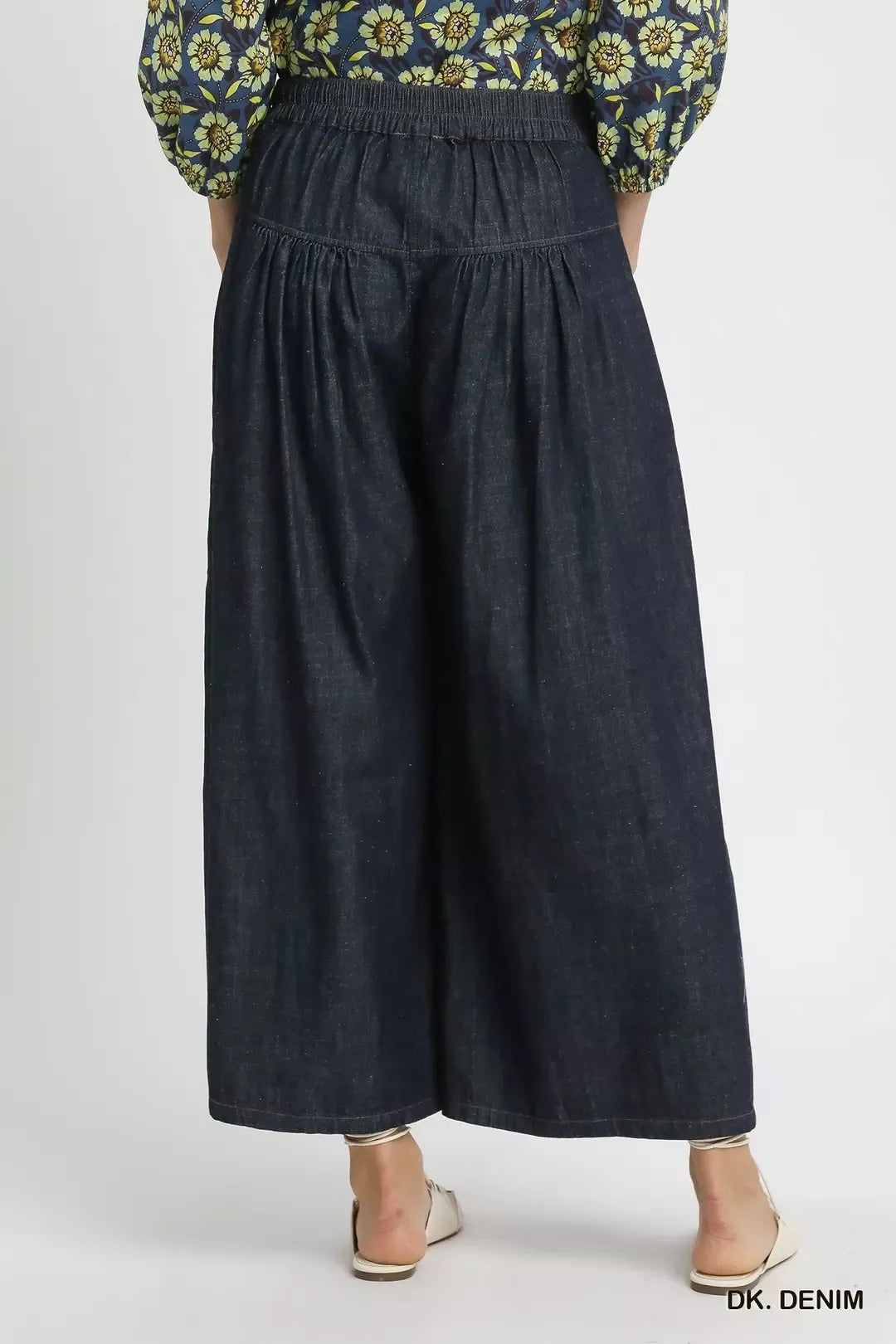 Stone Washed Wide Leg Button Front Culottes Apparel