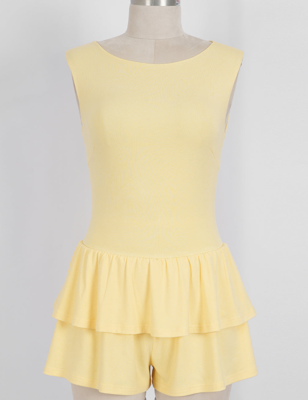 Sleeveless Layered Ruffle Hem Solid Color Romper