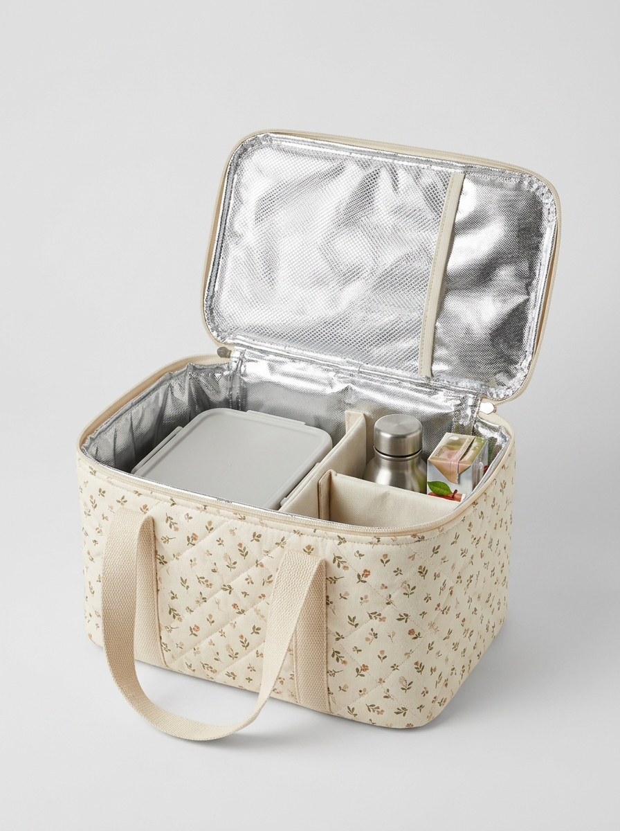 Floral Pattern Insulated Quilted Printed Lunch Bag