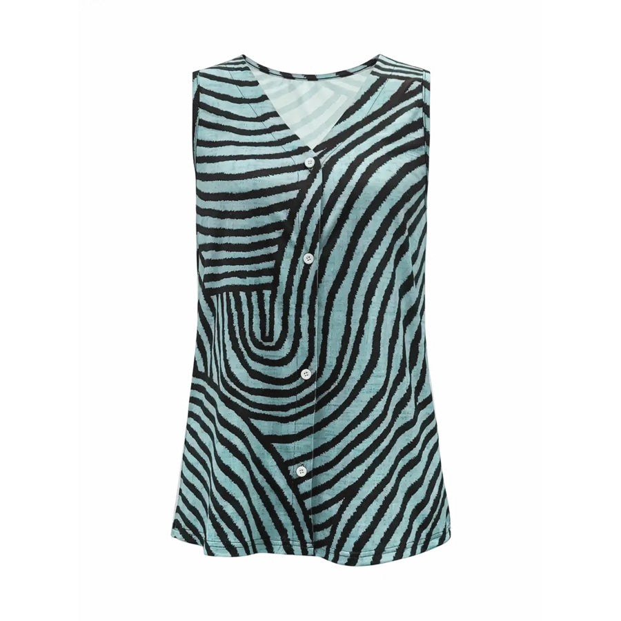 Sleeveless Zebra Button Up Tank Top