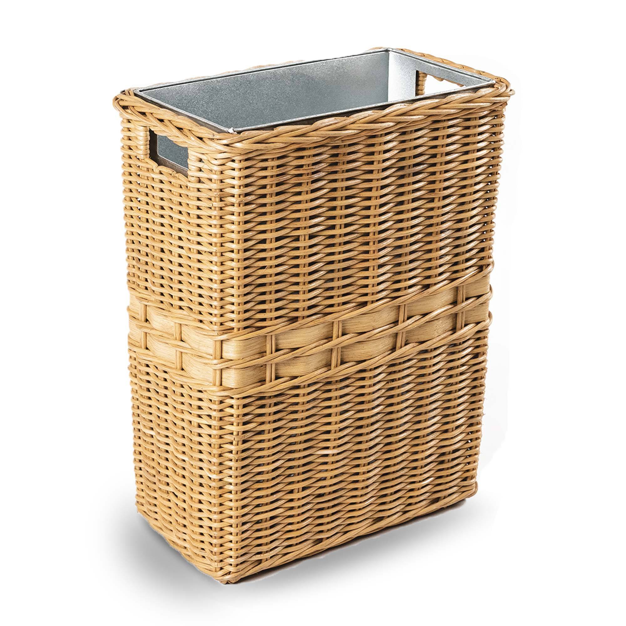 Large Wicker Waste Basket With Metal Liner