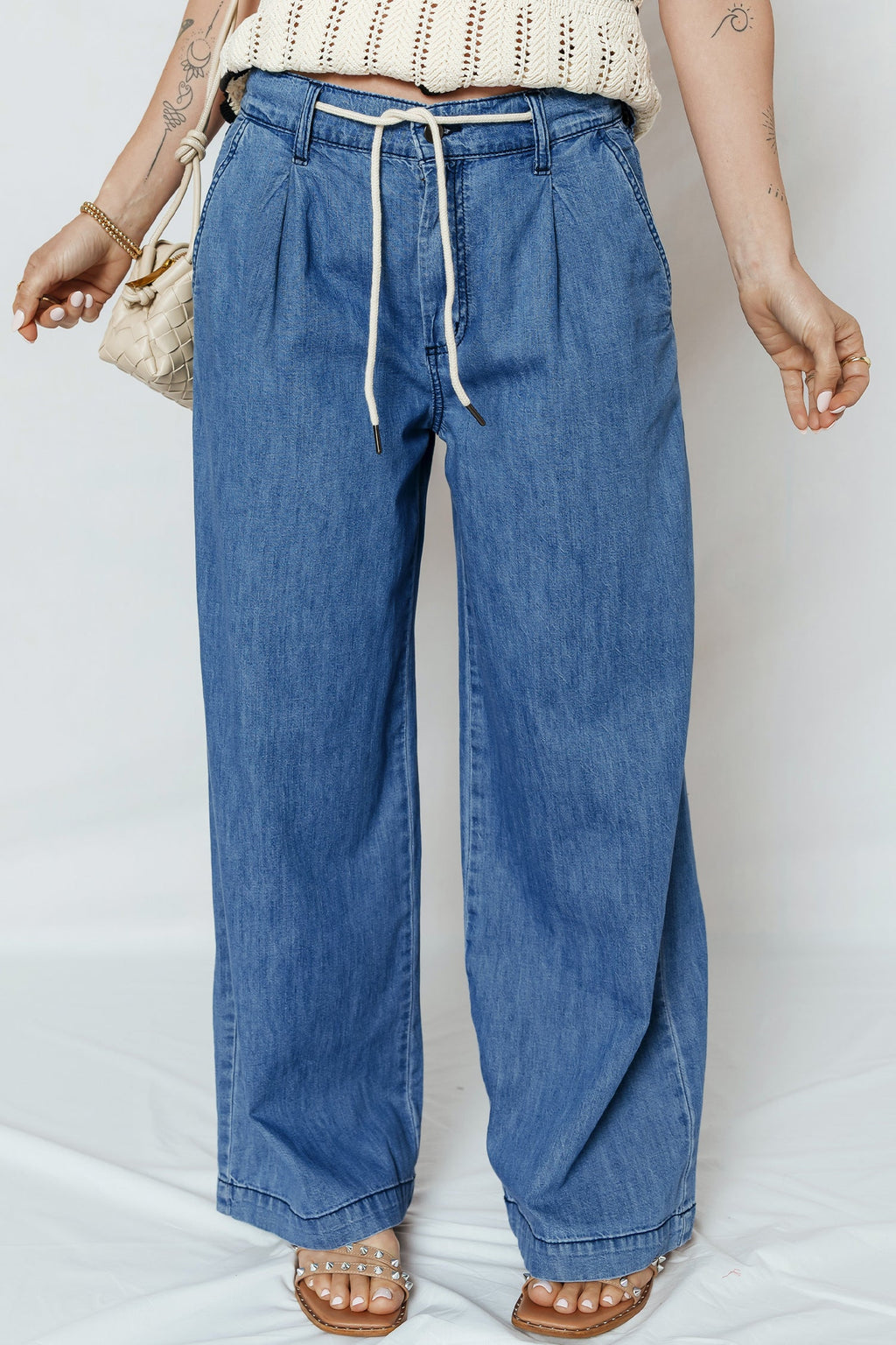 Wide Leg Dusk Lace-up Pull On Jeans
